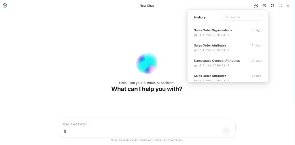 Assistant chat history panel with recent conversations